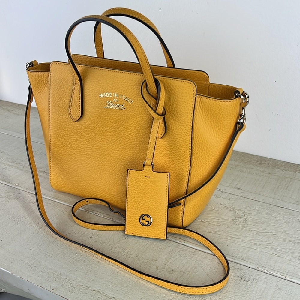 Gucci Yellow Leather Mini Swing Tote Bag ✅COA Included - Picture 3 of 16